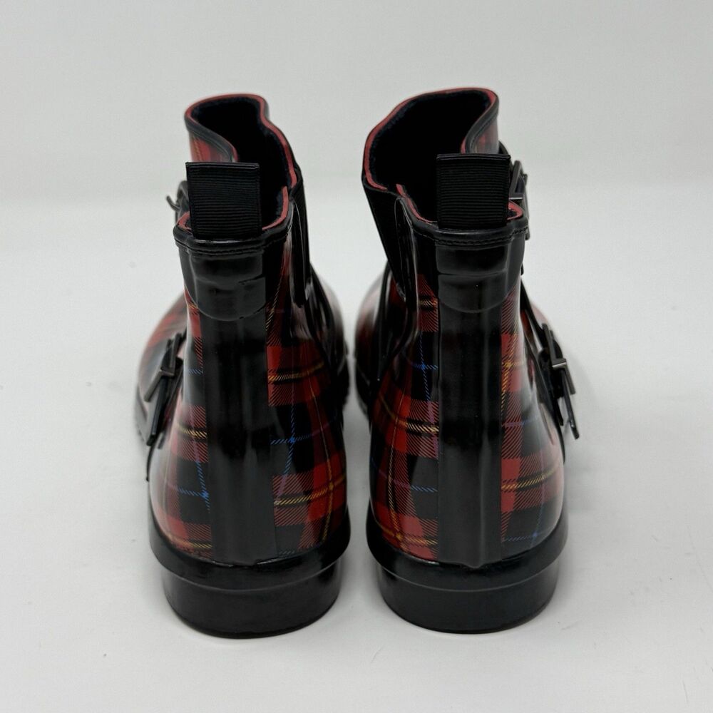 Cougar Royale Rubber Boots Womens 8 Red Black Tartan Plaid Rain Ankle Bootie - Picture 10 of 15